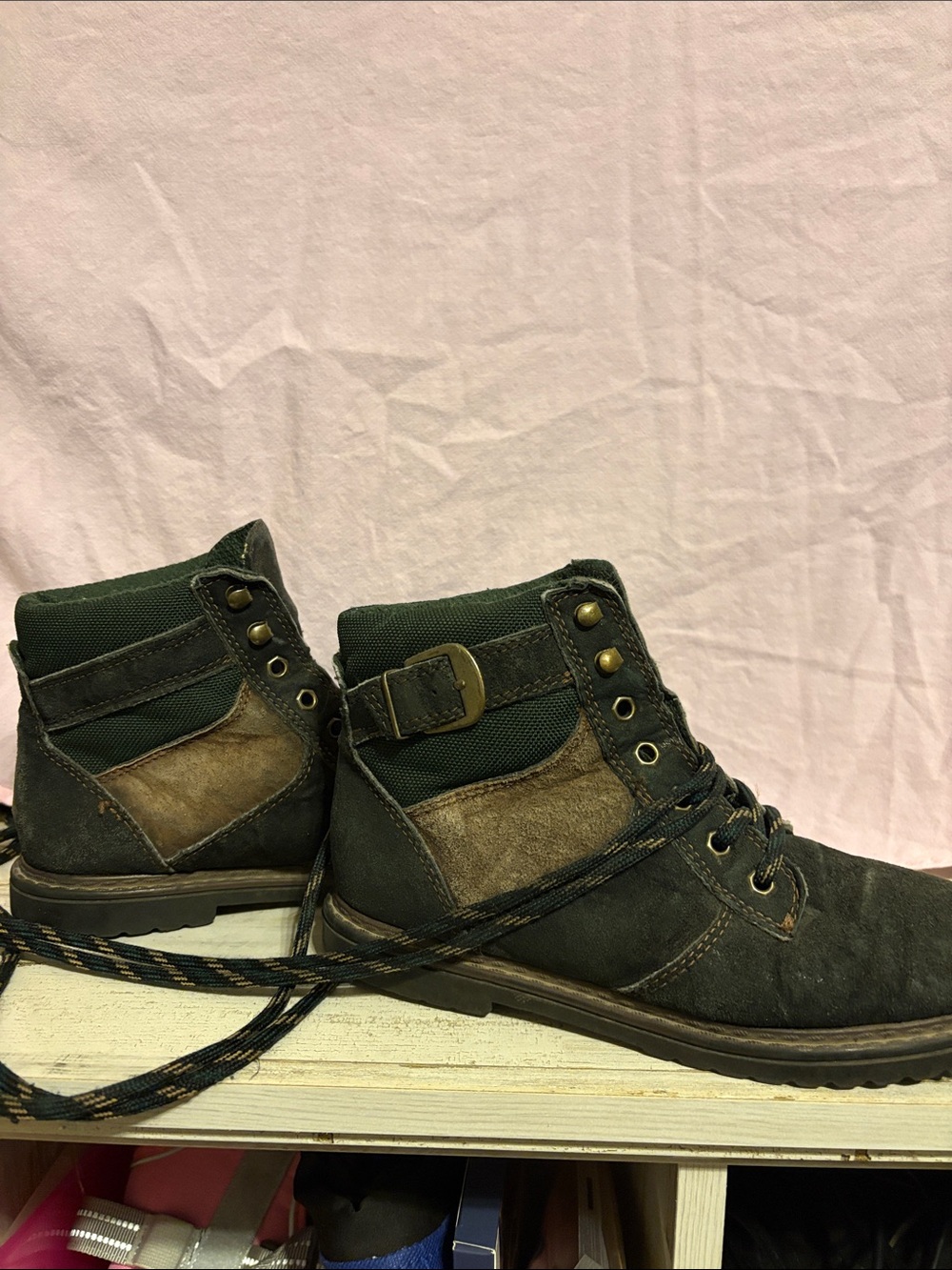 Women’s Dark Green and Brown Casual Lace-Up Boots
